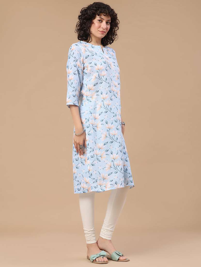 Women Printed Three Quarter Sleeve Straight Kurta - 22359413 -  Standard Image - 3