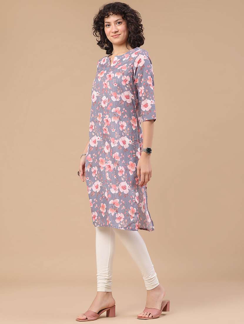 women printed three quarter sleeve straight kurta - 22359414 -  Standard Image - 5
