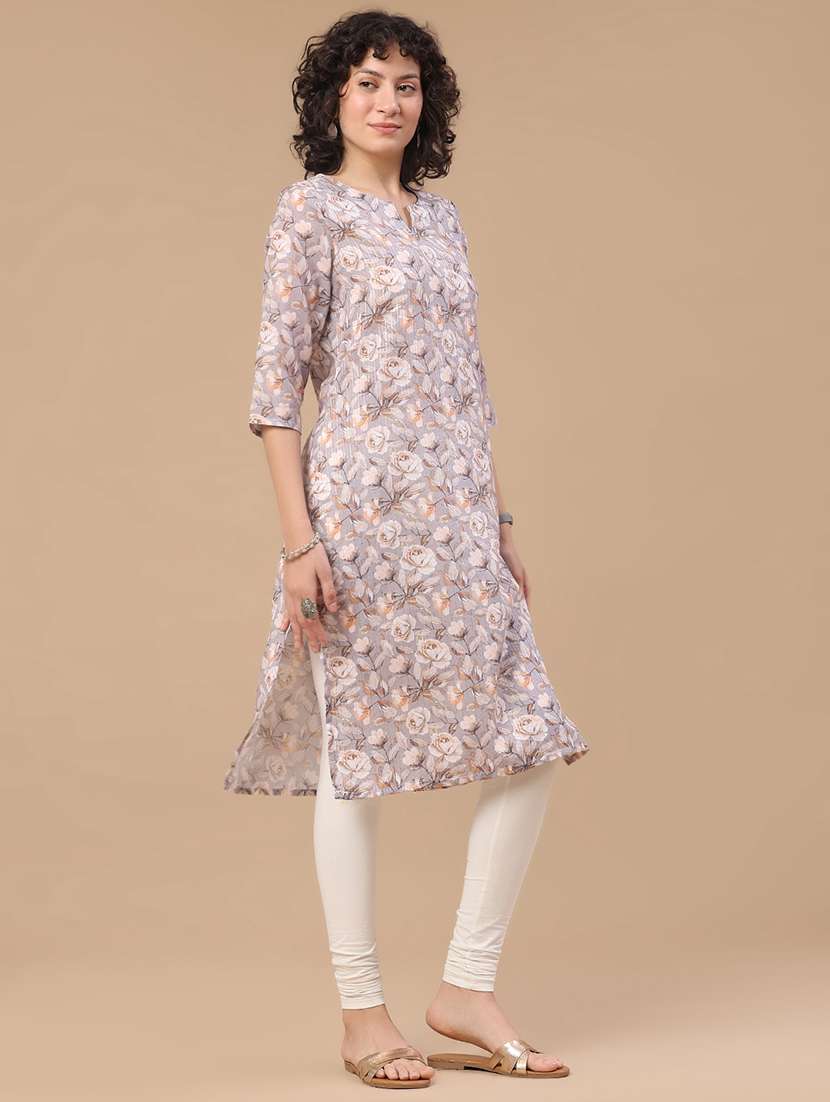 women printed three quarter sleeve straight kurta - 22359415 -  Standard Image - 3