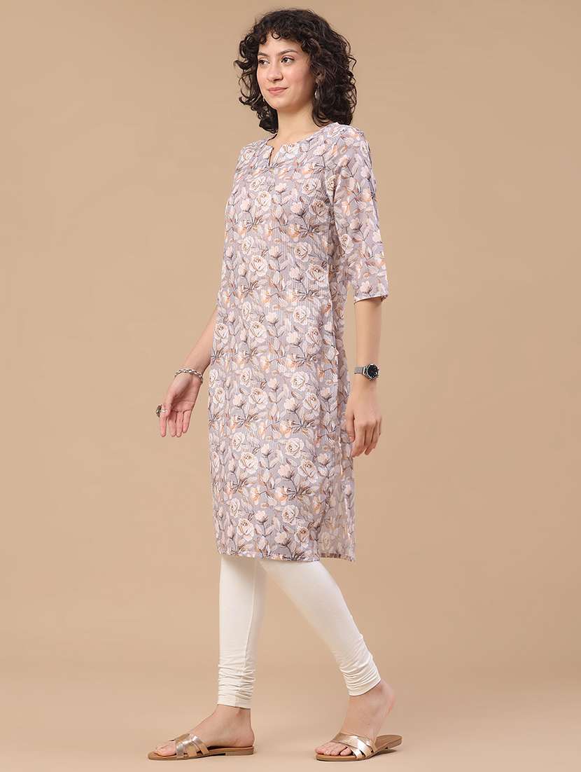 women printed three quarter sleeve straight kurta - 22359415 -  Standard Image - 5