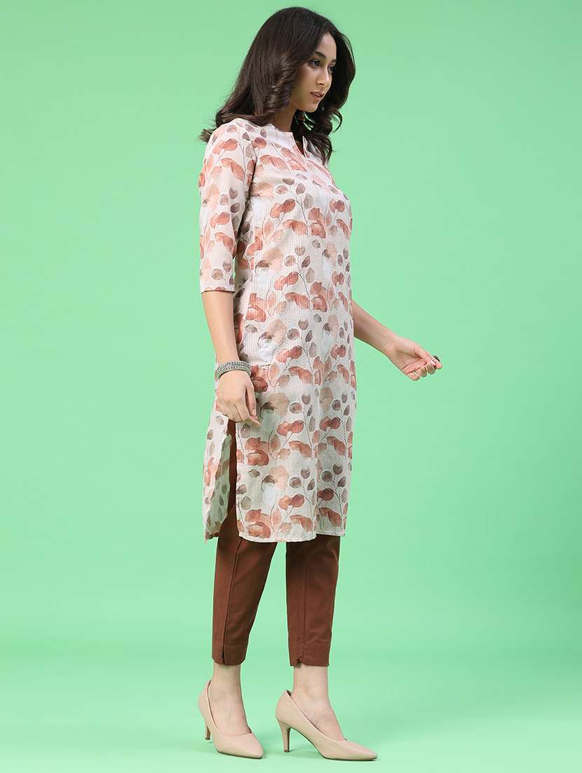 women printed three quarter sleeve straight kurta - 22359416 -  Standard Image - 3