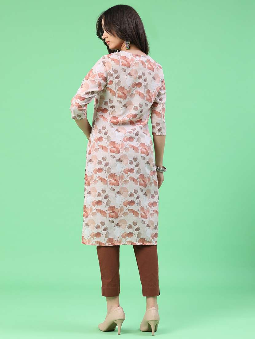 women printed three quarter sleeve straight kurta - 22359416 -  Standard Image - 5