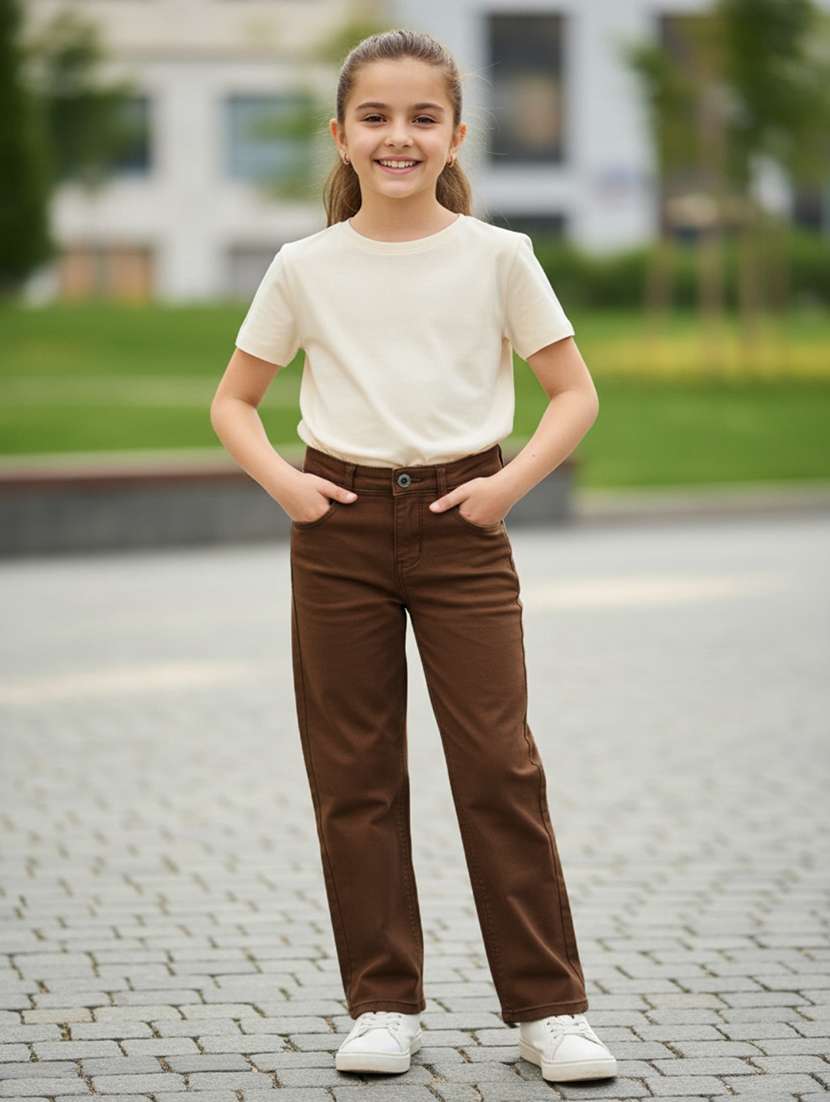girls plain mid rise straight fit jeans