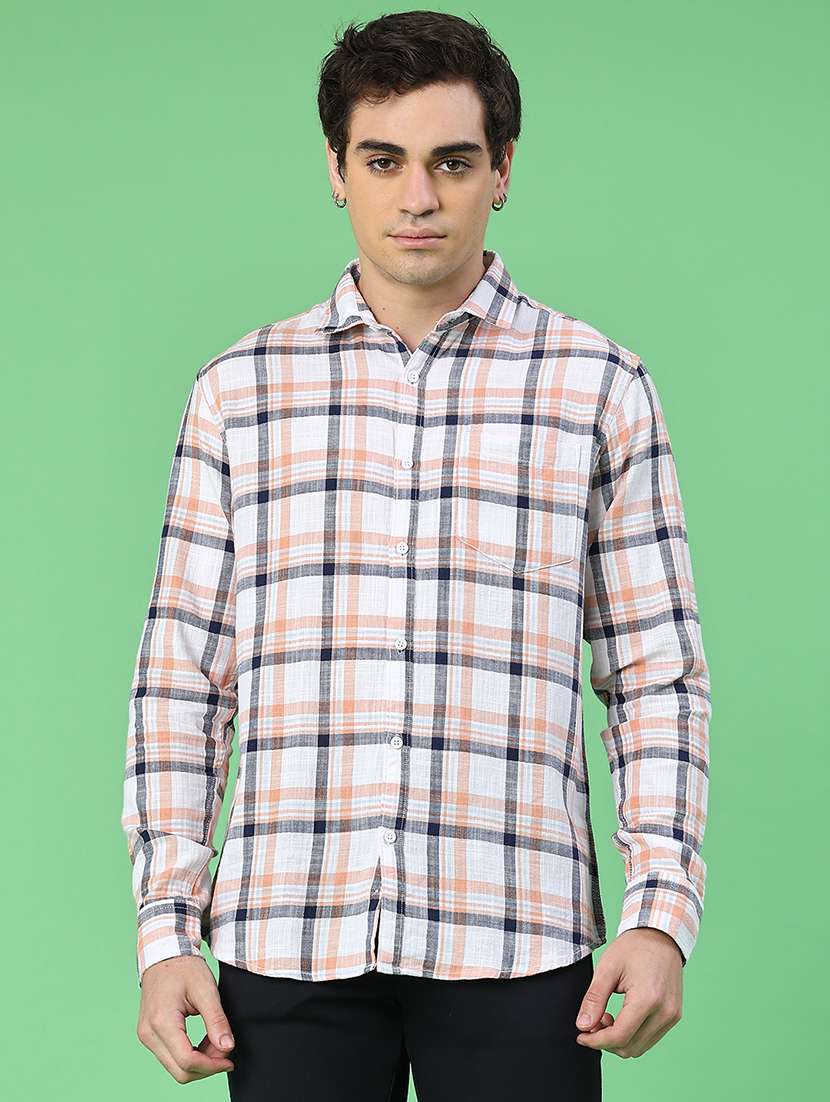 men checkered long sleeve regular fit casual shirt