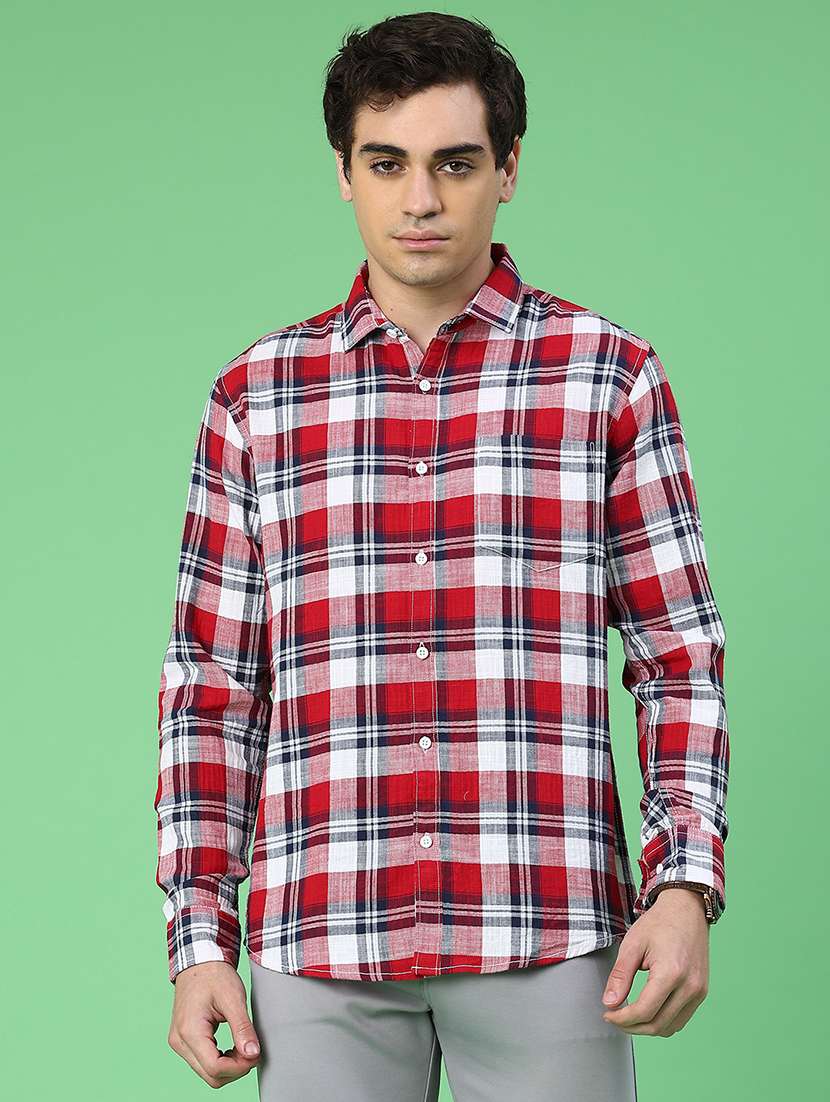 men checkered long sleeve regular fit casual shirt