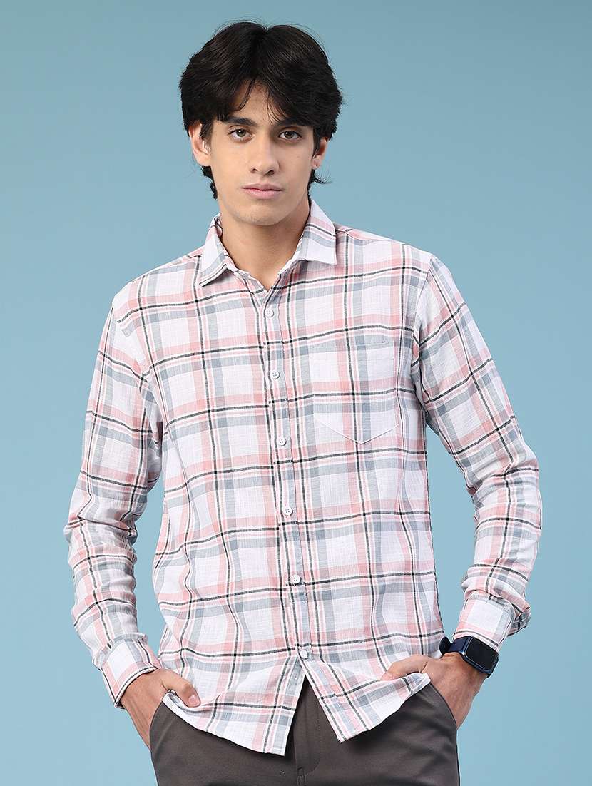 men checkered long sleeve regular fit casual shirt