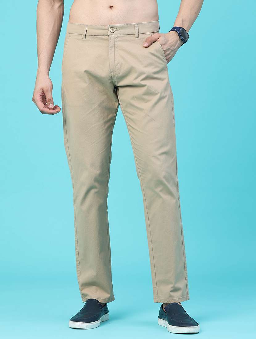 men solid mid rise chinos casual trouser