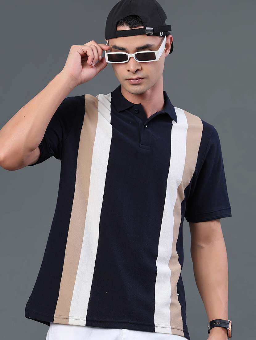 men striped short sleeve regular fit polo t-shirt