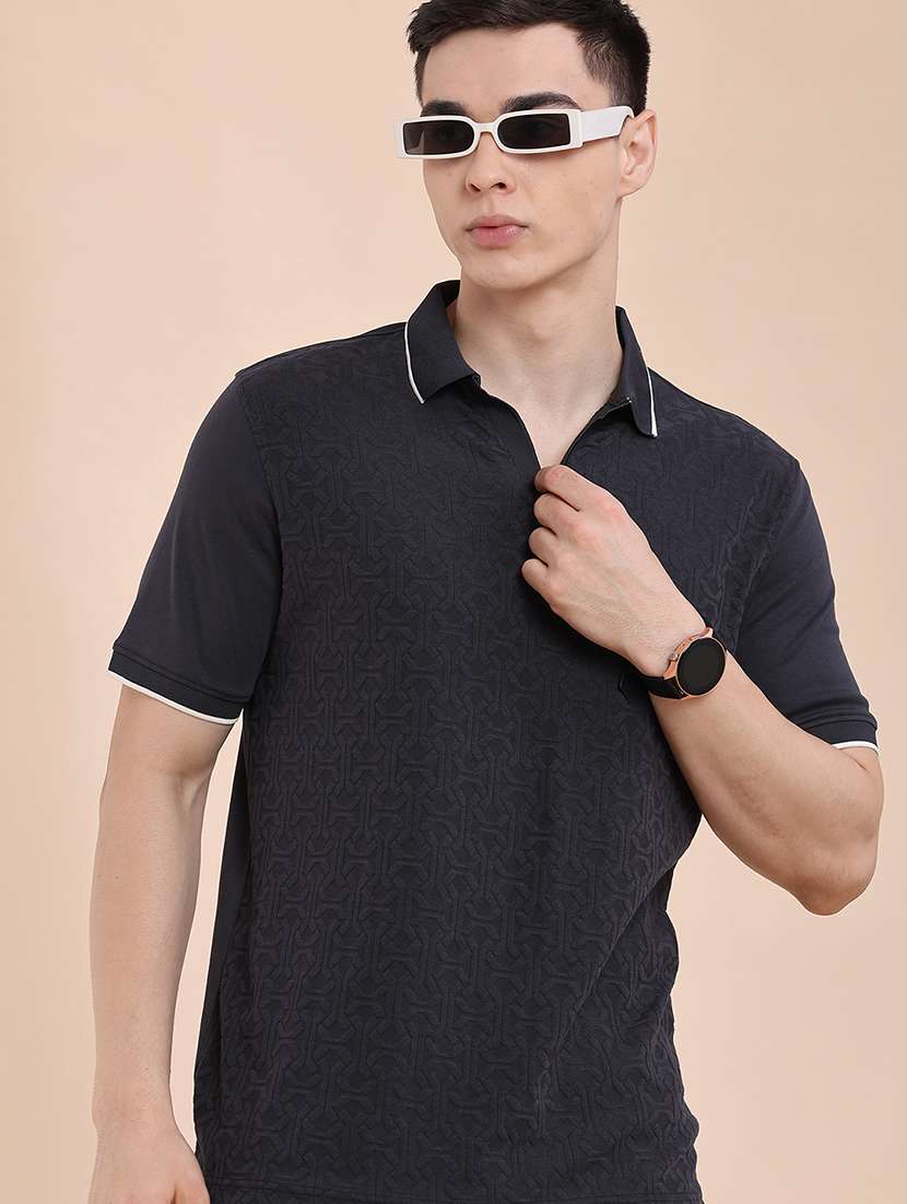 men self design short sleeve regular fit polo t-shirt