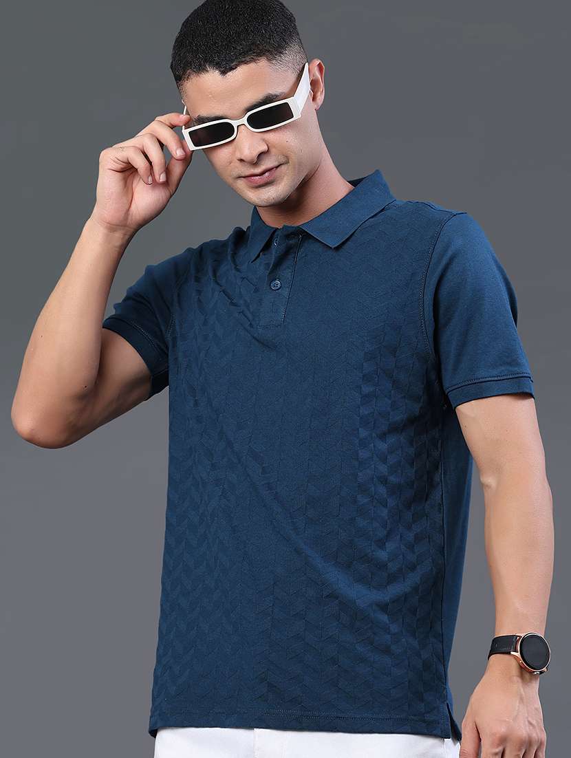 men self design short sleeve regular fit polo t-shirt