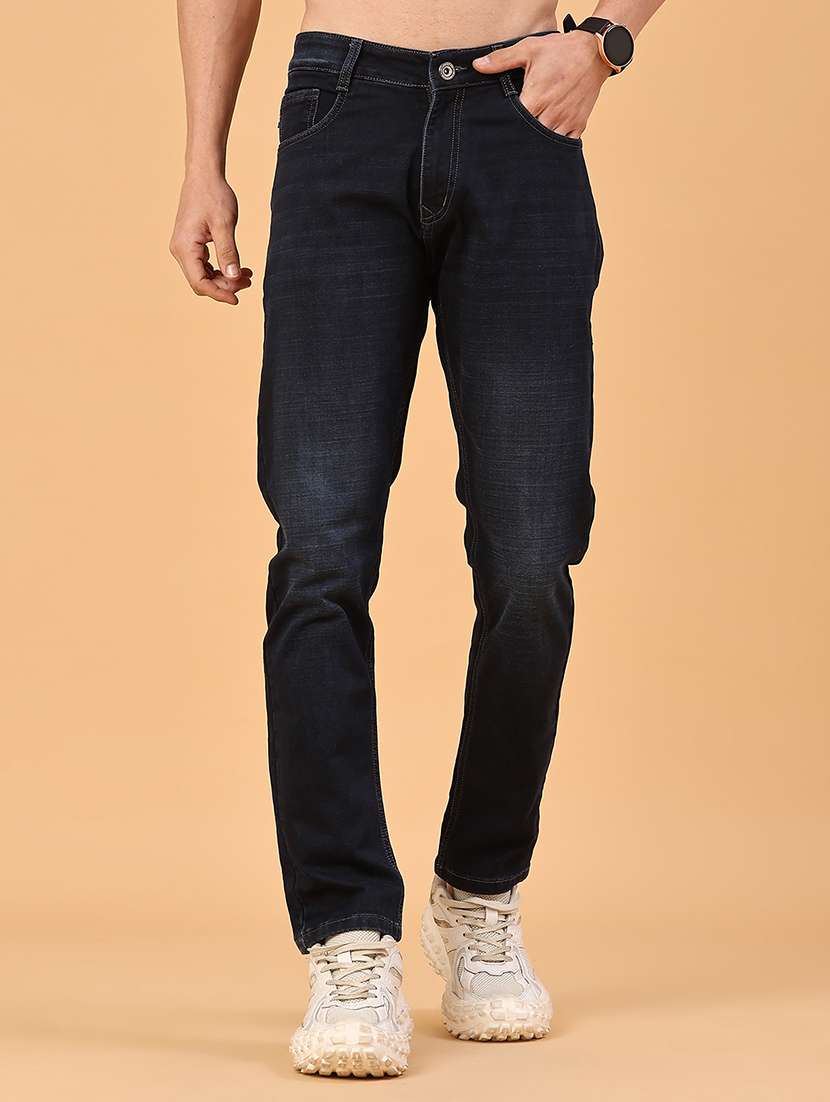 men washed mid rise full length slim fit jeans