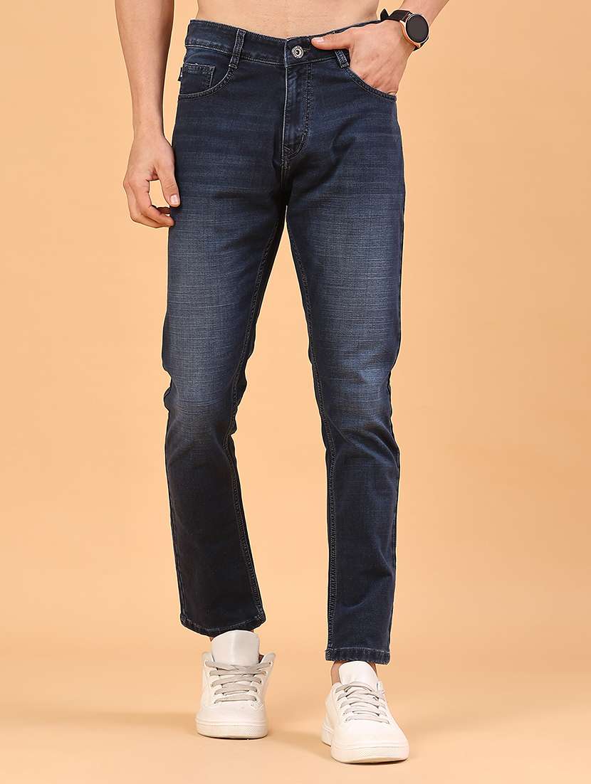 men washed mid rise ankle length slim fit jeans
