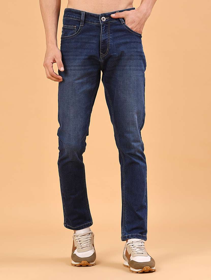 men washed mid rise full length slim fit jeans