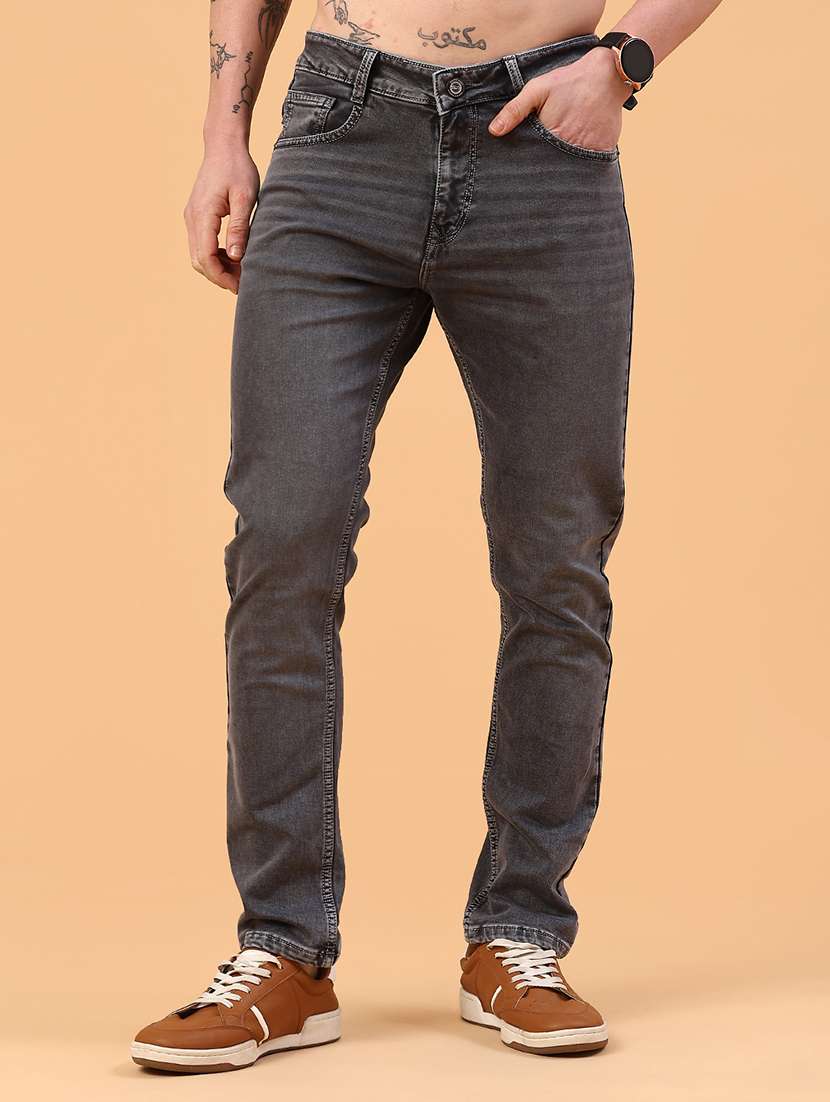 men plain mid rise full length slim fit jeans