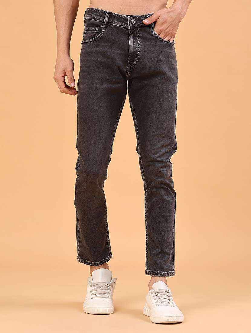 men plain mid rise ankle length slim fit jeans