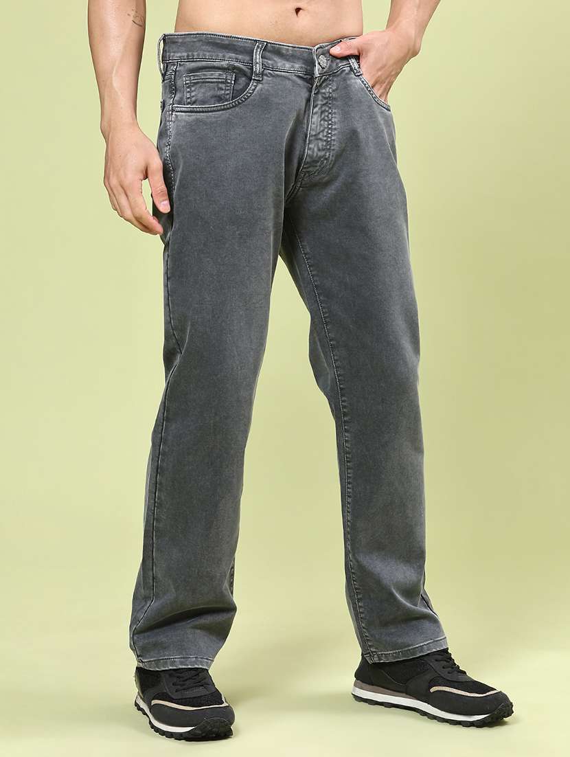 men plain mid rise full length straight jeans
