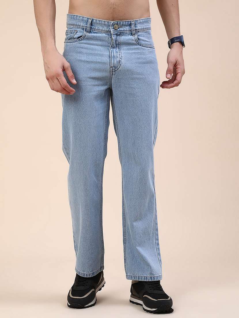 men plain mid rise full length straight jeans