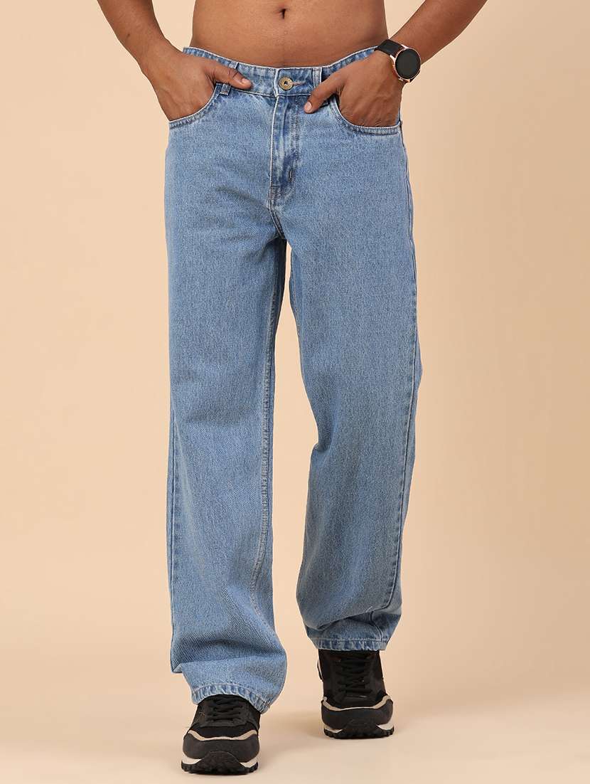 men plain mid rise full length straight jeans