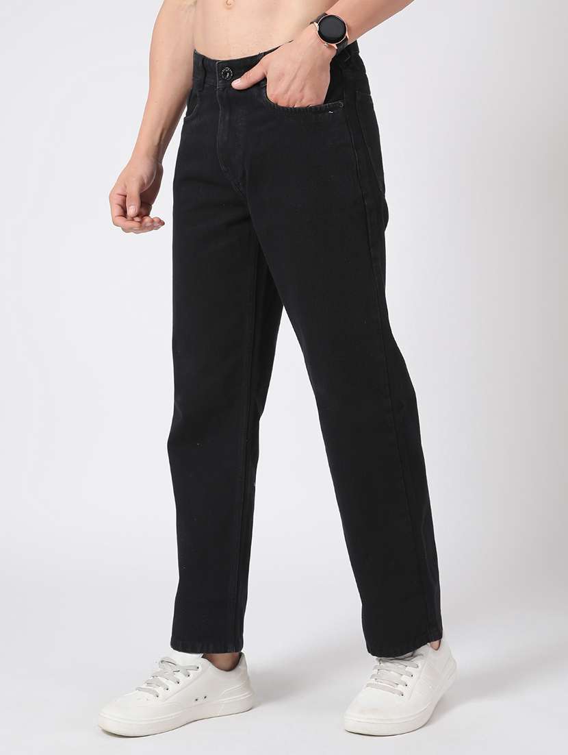 men plain mid rise full length straight jeans