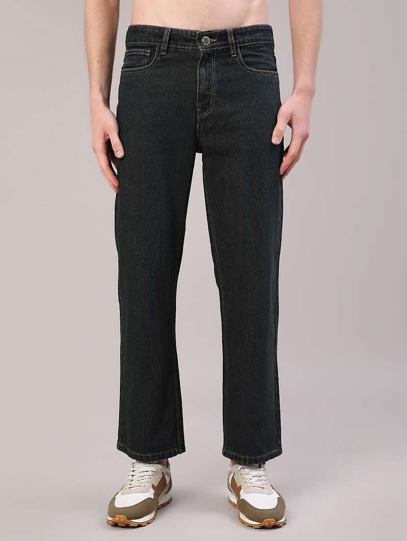 men plain mid rise full length straight jeans