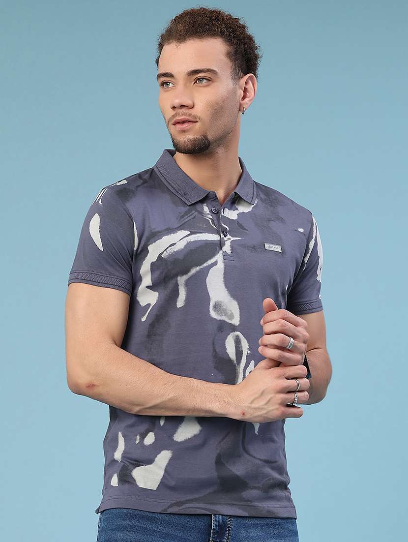 blue cotton blend plain tshirt