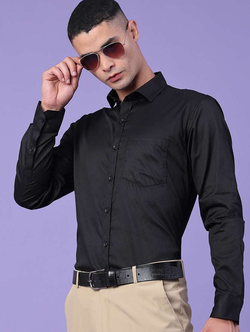 men solid long sleeve slim fit formal shirt