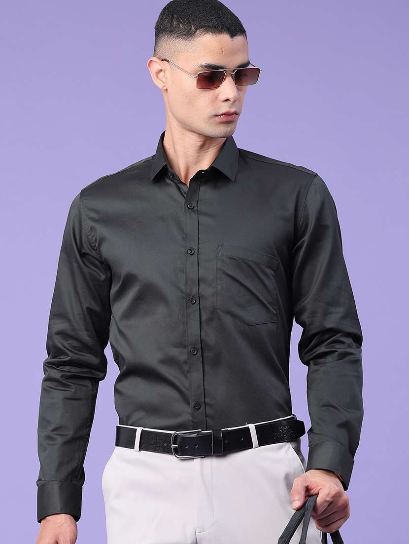 men solid long sleeve slim fit formal shirt