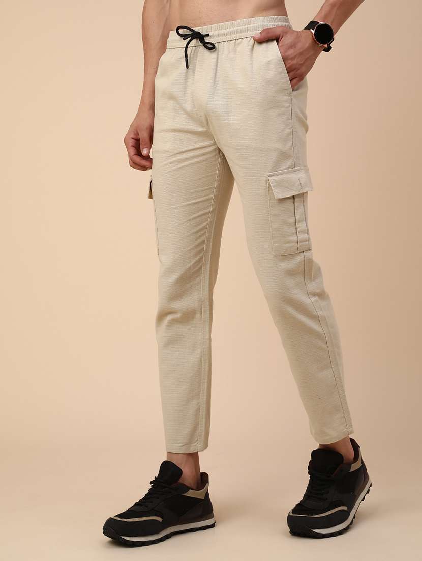 beige cotton  full length track pant - 22360127 -  Standard Image - 3