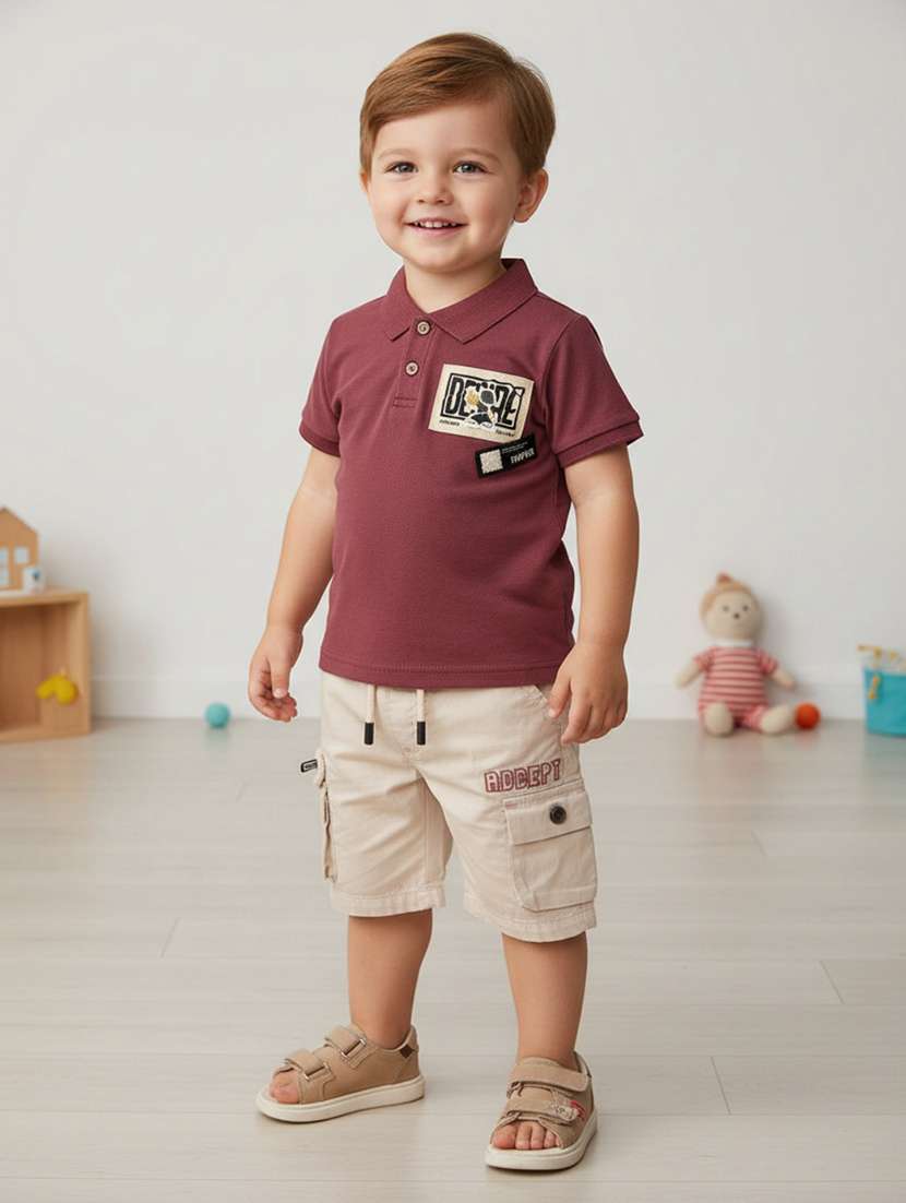 boys solid polo neck t-shirt and shorts set