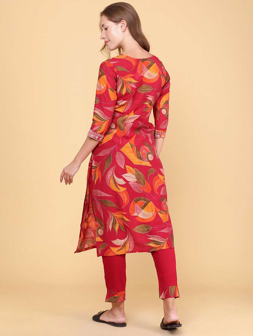 women printed three quarter sleeve kurta pant set - 22360186 -  Standard Image - 3