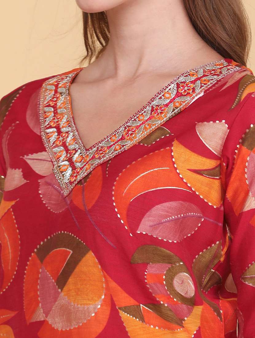 women printed three quarter sleeve kurta pant set - 22360186 -  Standard Image - 5
