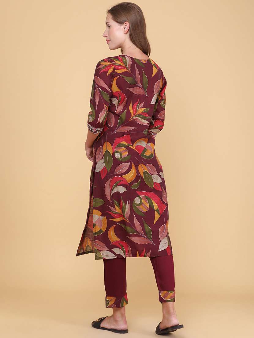 women printed three quarter sleeve kurta pant set - 22360188 -  Standard Image - 3