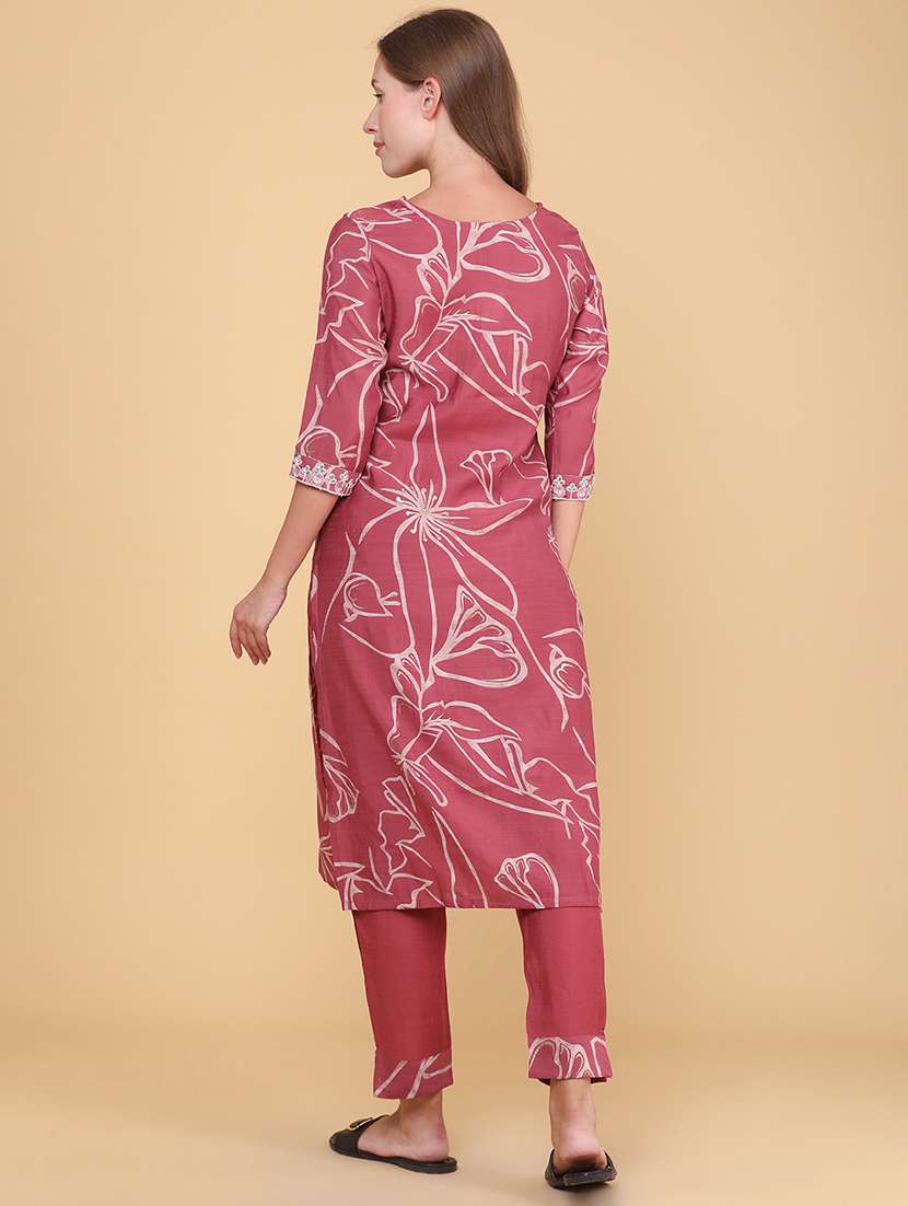 women printed three quarter sleeve kurta pant set - 22360190 -  Standard Image - 3