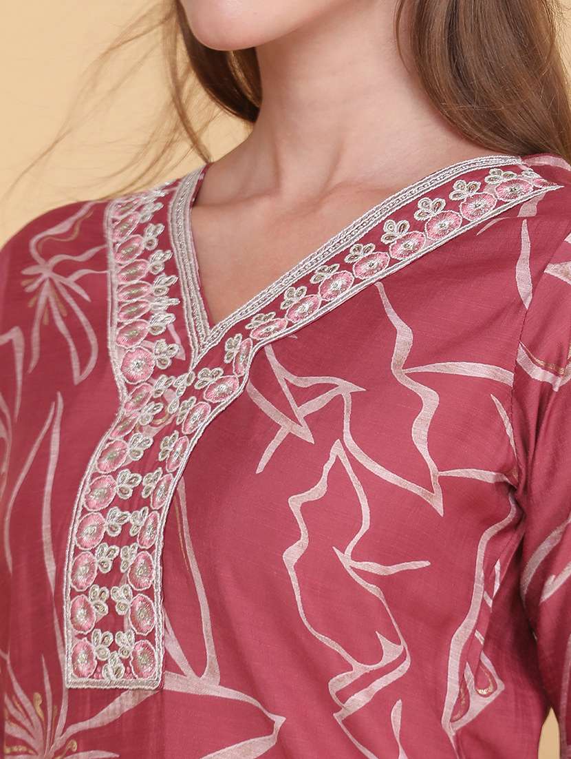 women printed three quarter sleeve kurta pant set - 22360190 -  Standard Image - 5