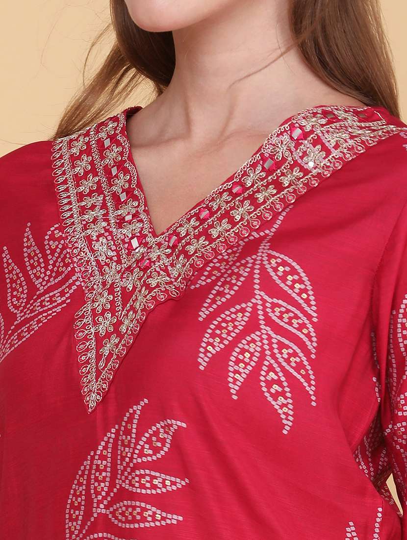 women printed three quarter sleeve kurta pant set - 22360193 -  Standard Image - 5