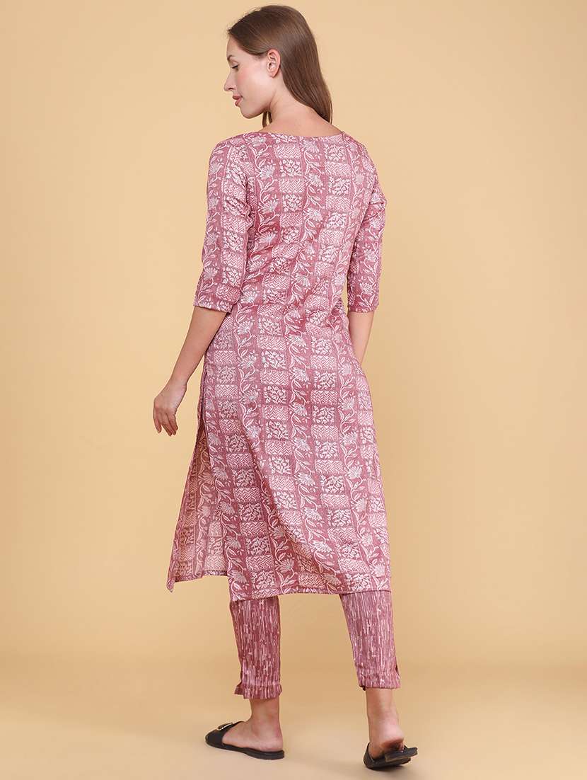 women printed three quarter sleeve kurta pant set - 22360195 -  Standard Image - 3
