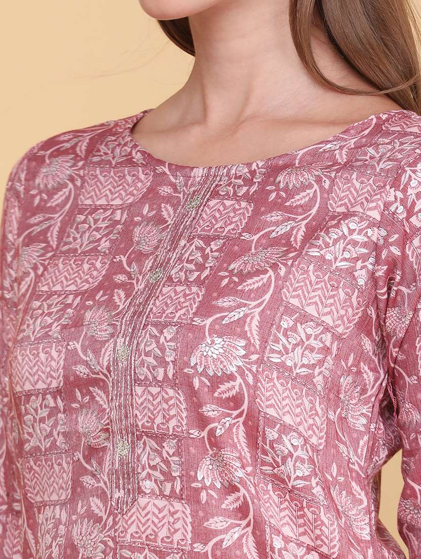 women printed three quarter sleeve kurta pant set - 22360195 -  Standard Image - 5
