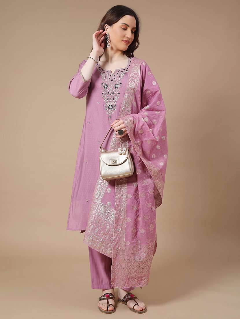 purple cotton blend kurta pant  set