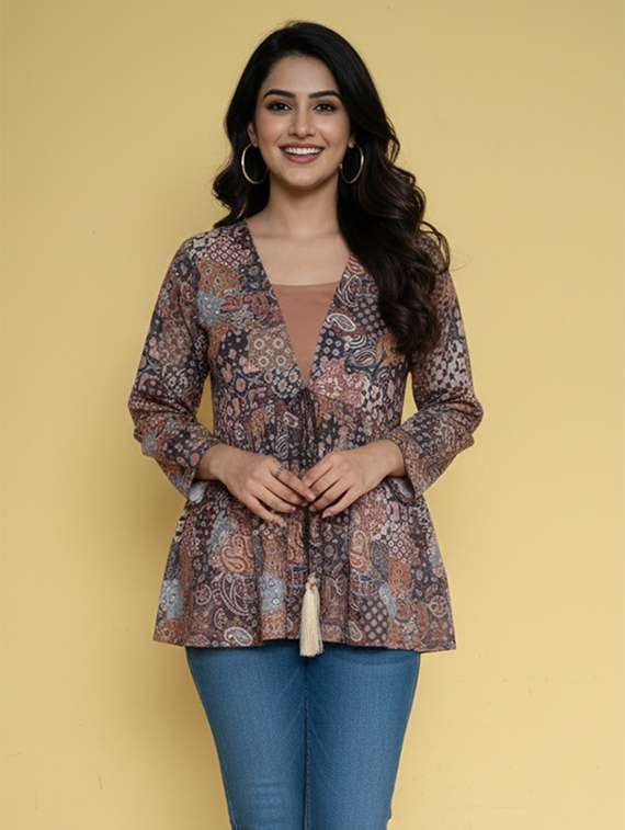 women printed long sleeves a-line tunic