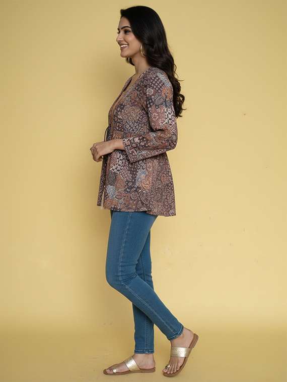 women printed long sleeves a-line tunic - 22360214 -  Standard Image - 3