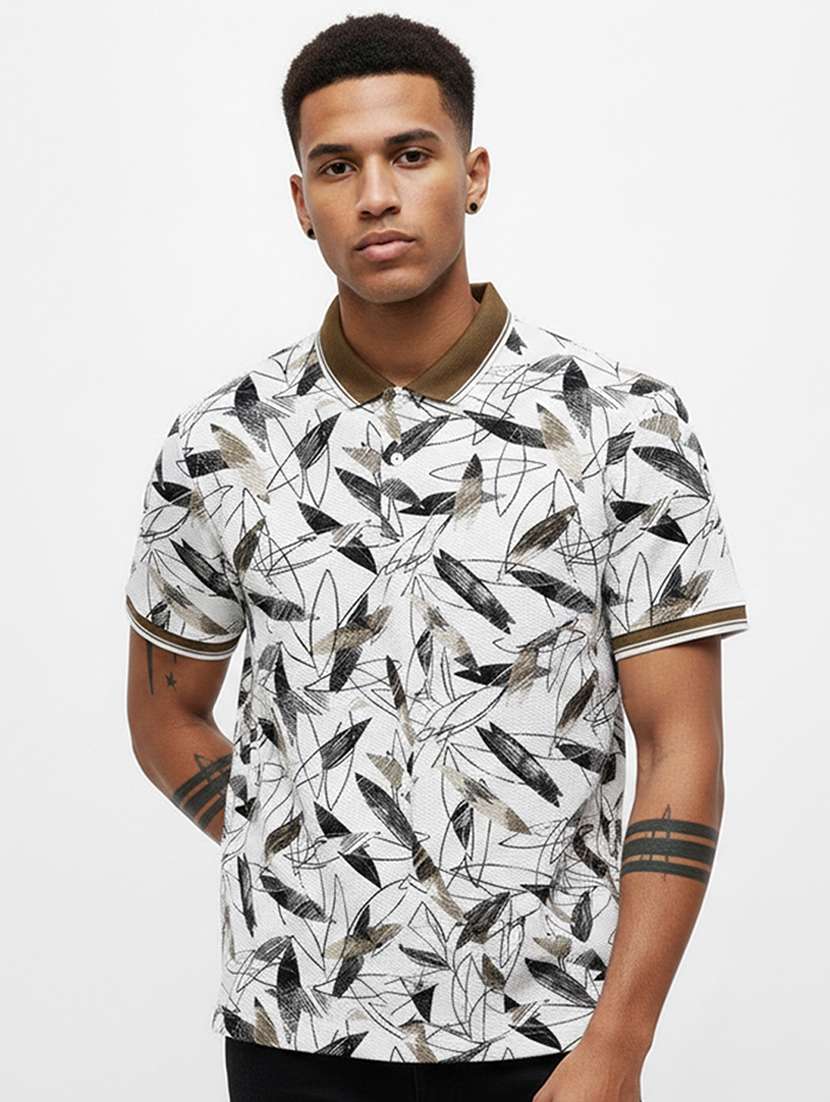 men printed short sleeve regular fit polo t-shirt