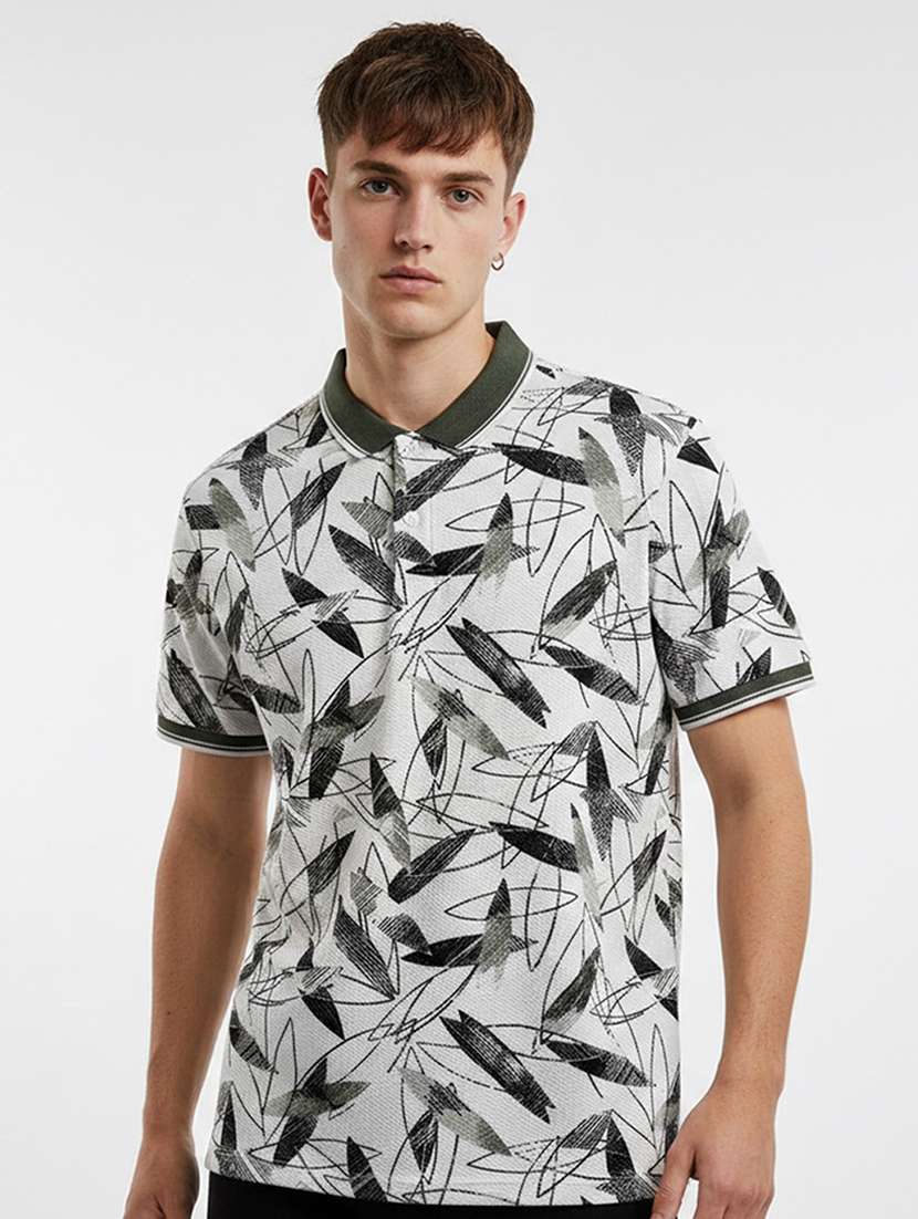 men printed short sleeve regular fit polo t-shirt