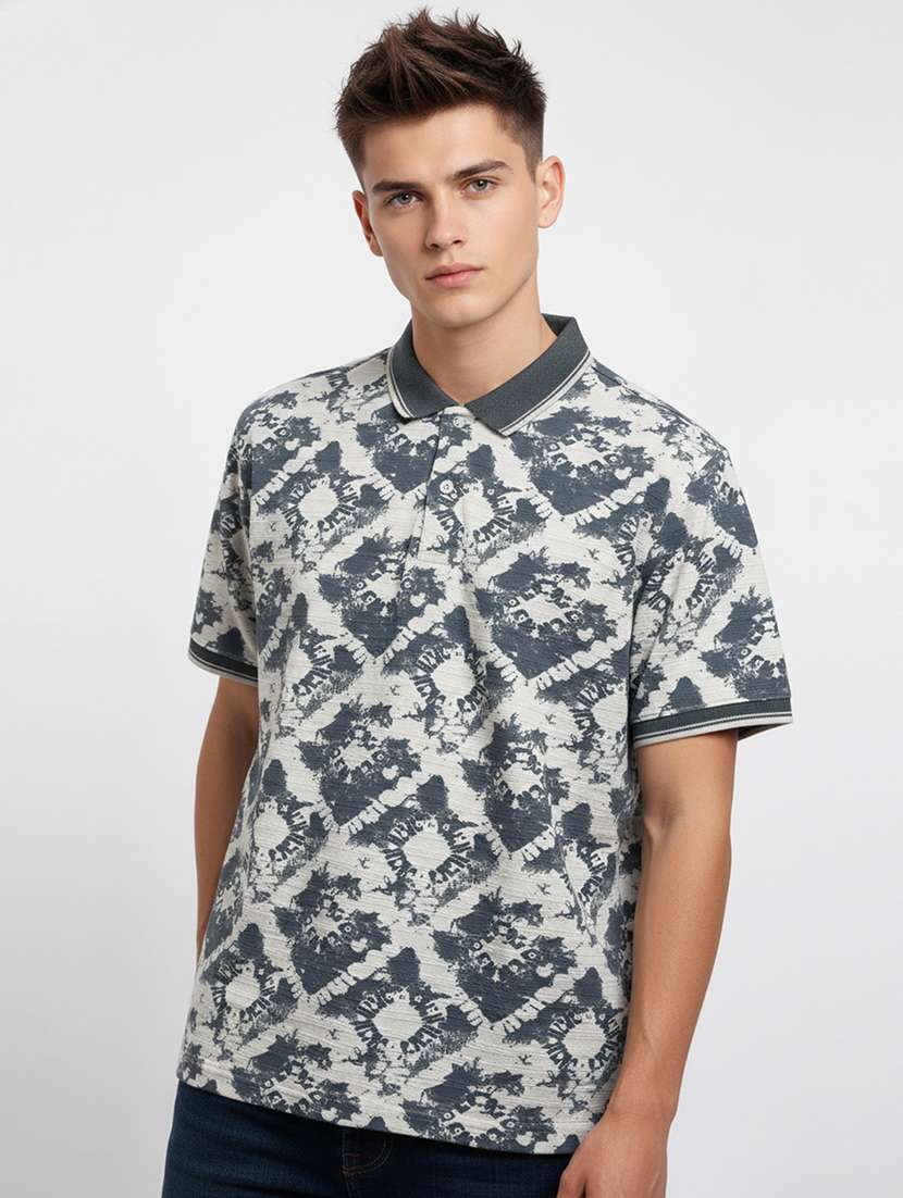 men printed short sleeve regular fit polo t-shirt