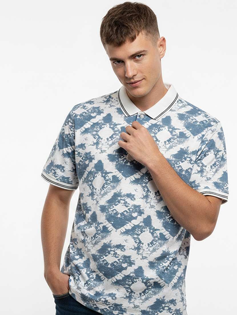 men printed short sleeve regular fit polo t-shirt