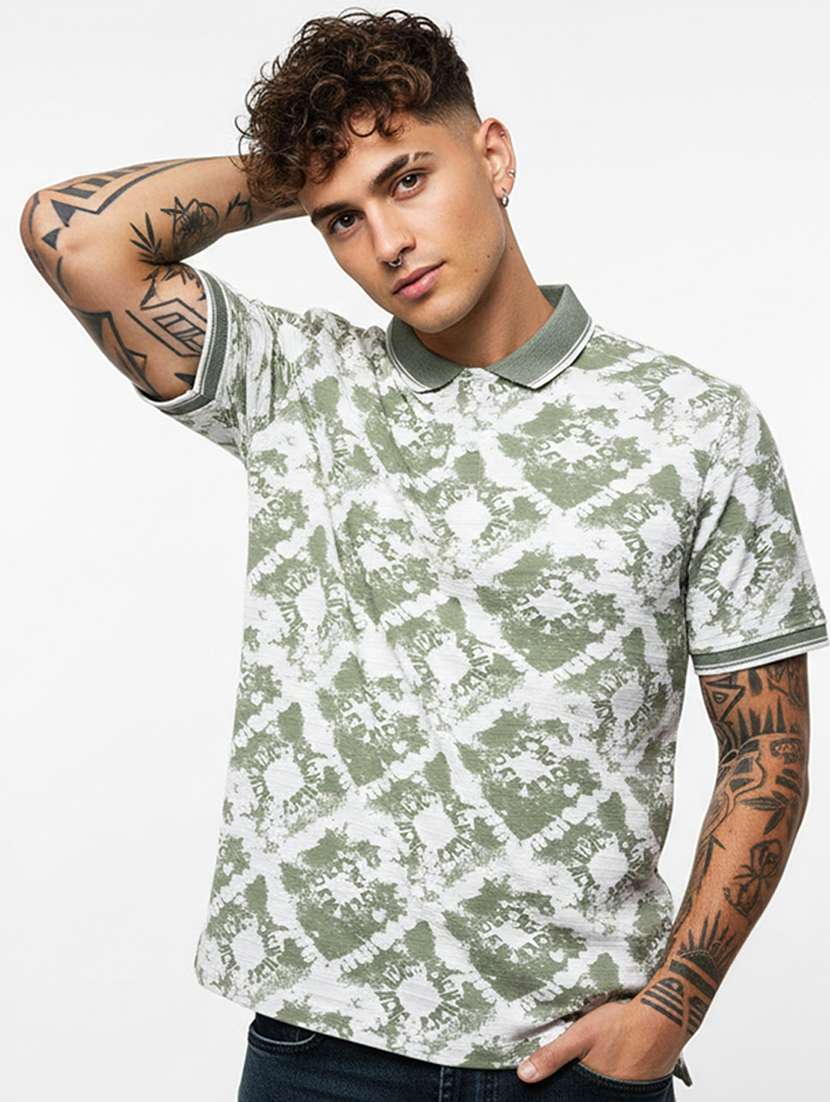 men printed short sleeve regular fit polo t-shirt
