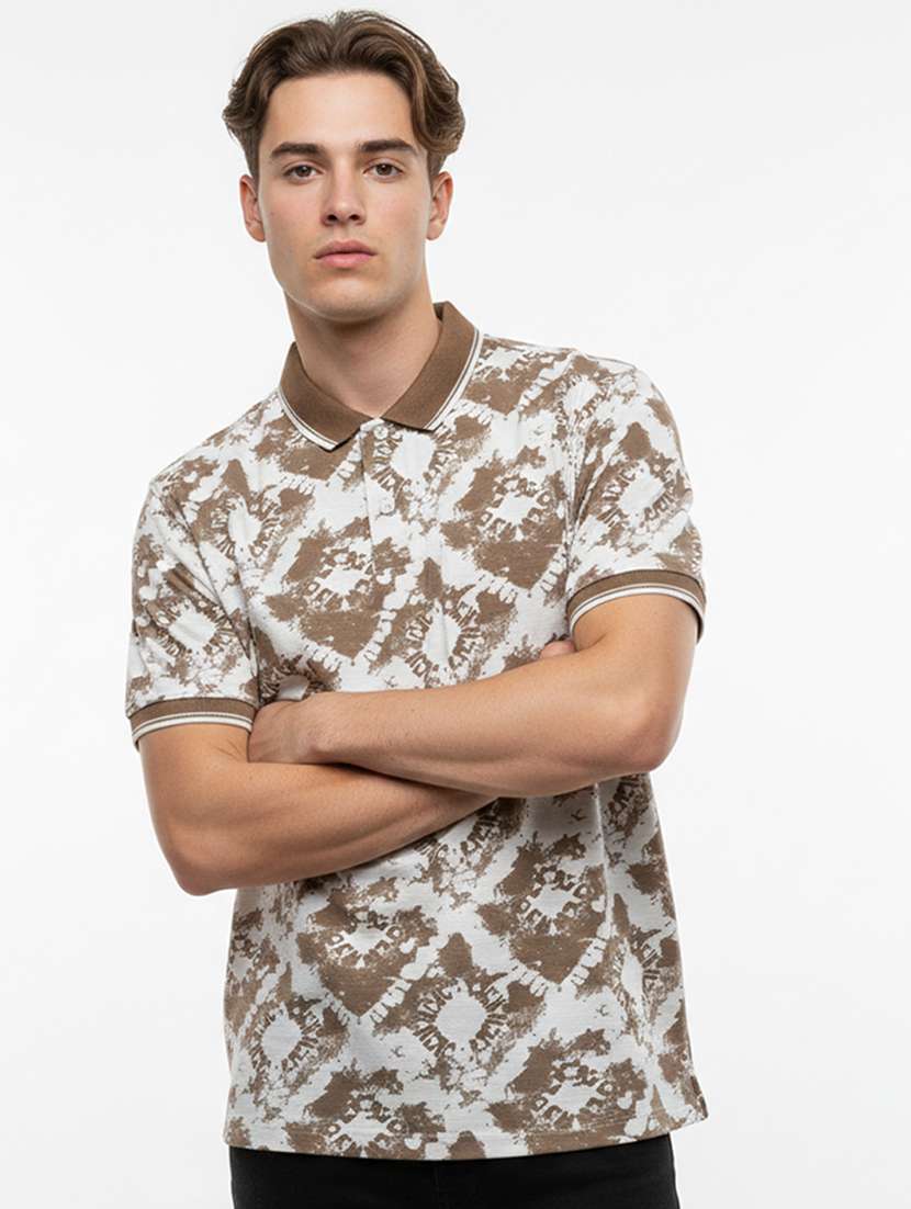 men printed short sleeve regular fit polo t-shirt