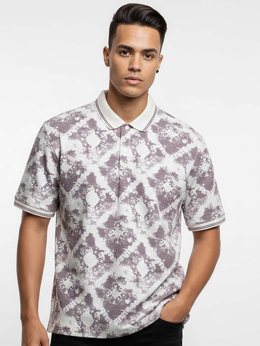 men printed short sleeve regular fit polo t-shirt