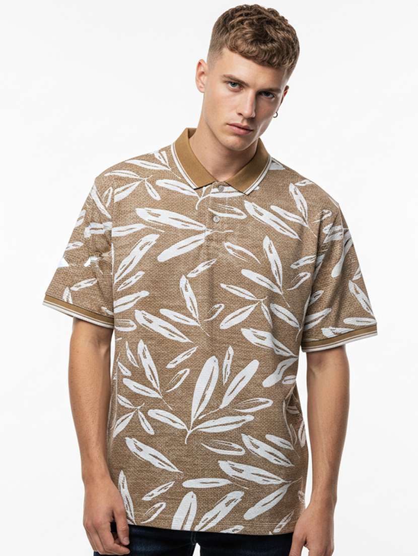 men printed short sleeve regular fit polo t-shirt