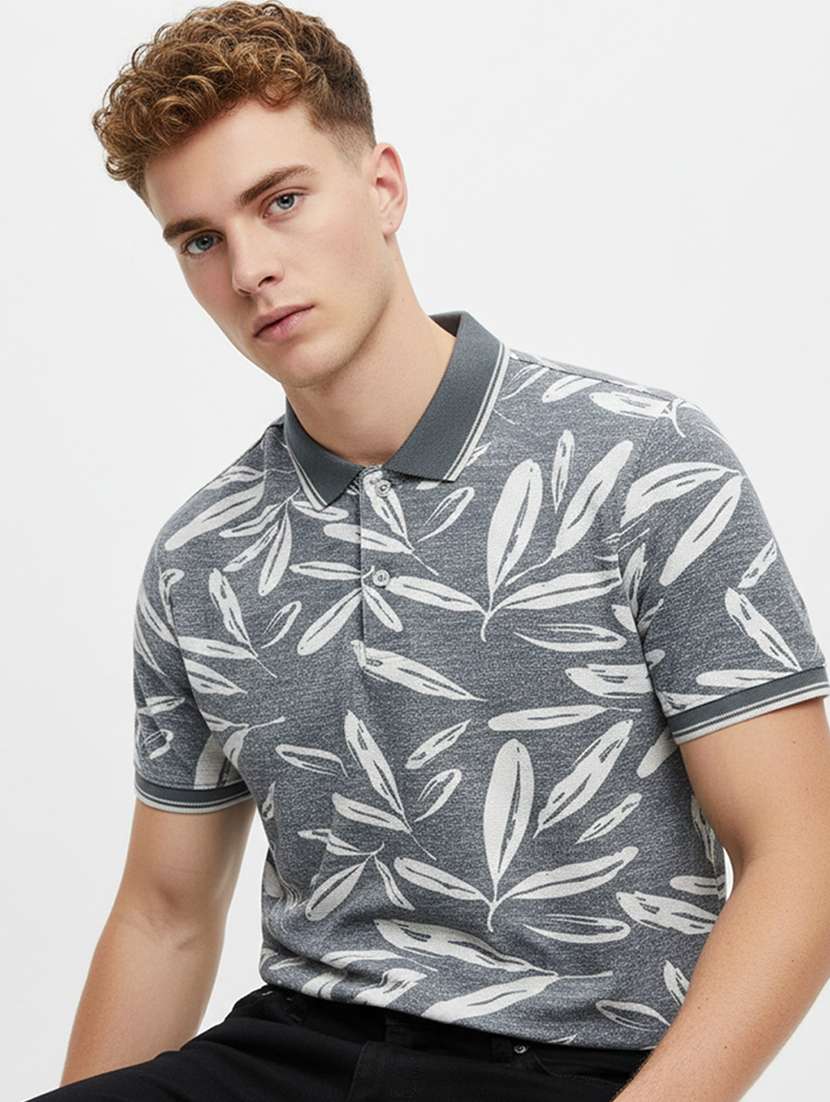 men printed short sleeve regular fit polo t-shirt