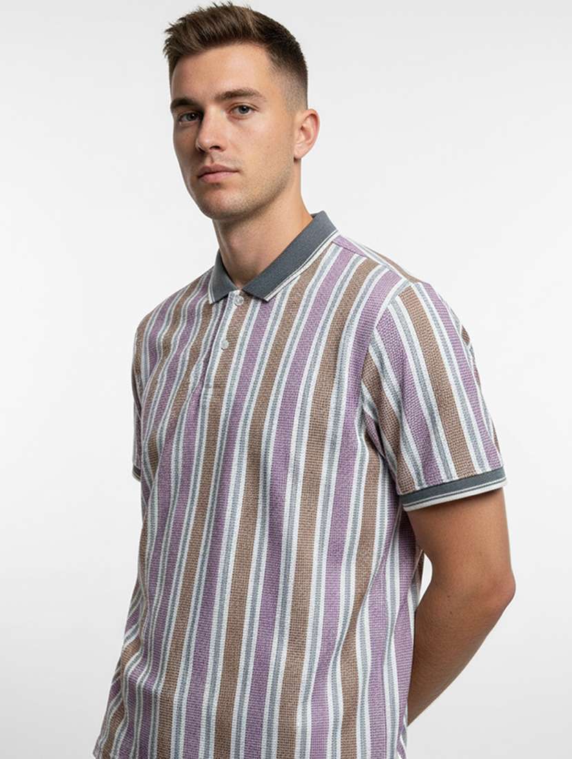 men striped short sleeve regular fit polo t-shirt